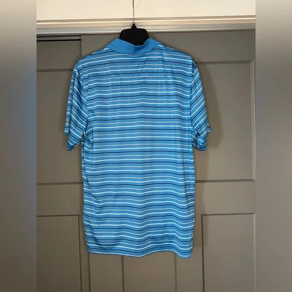 Izod Men's Light Blue and White Striped Polo Shirt - Picture 5 of 5